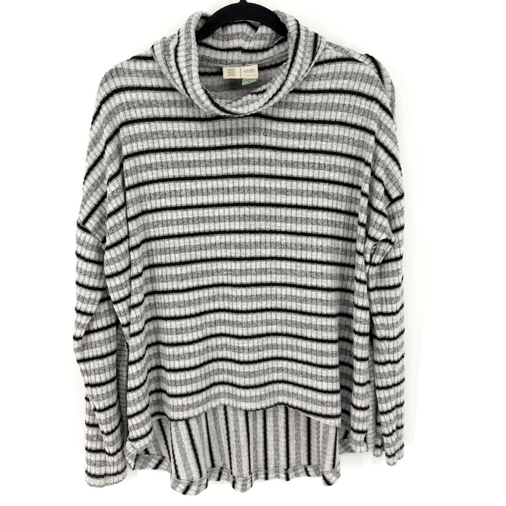 Anthropologie Saturday Sunday Cowl Turtleneck Sweater M Grey Black Striped